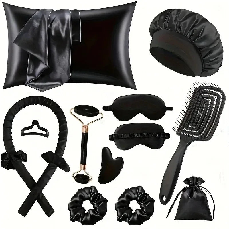 4/6/13PCS Styling Kit -Heatless Silk Curler with Sleeping Mask and Shower Cap for Women and Girls Beauty Kit for Travel and Home